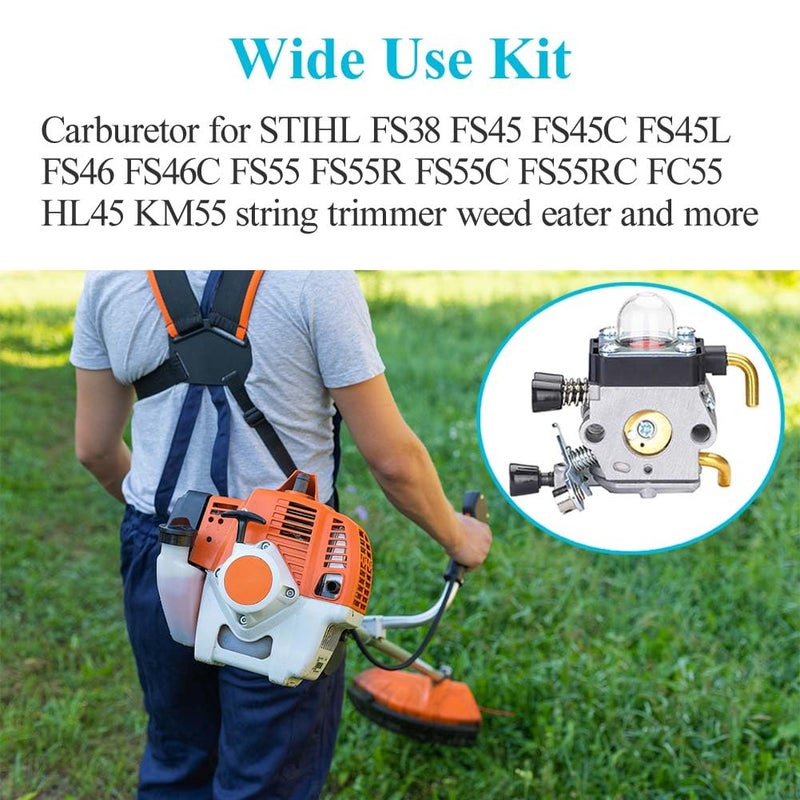 HOODELL FS55 Carburetor, Easy-start FS 55 Carb with Rebuild Kit, Premium FS55R FS45 FS38 HL45 Carburetor for ZAMA STIHL String Hedge Trimmer Weed Eater Parts with Fuel Line Kit - Image 3
